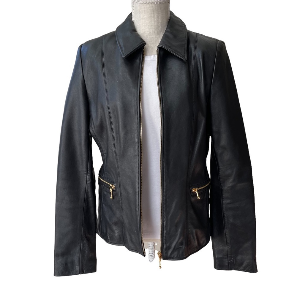 Siena Studio‎ Black Zip UP Leather Jacket Size: M